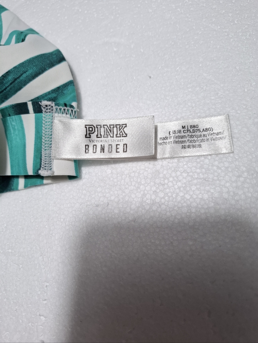 PINK Victoria's Secret Women's Green Leaf Print Triangle Swim Top Sz M - Picture 7 of 8